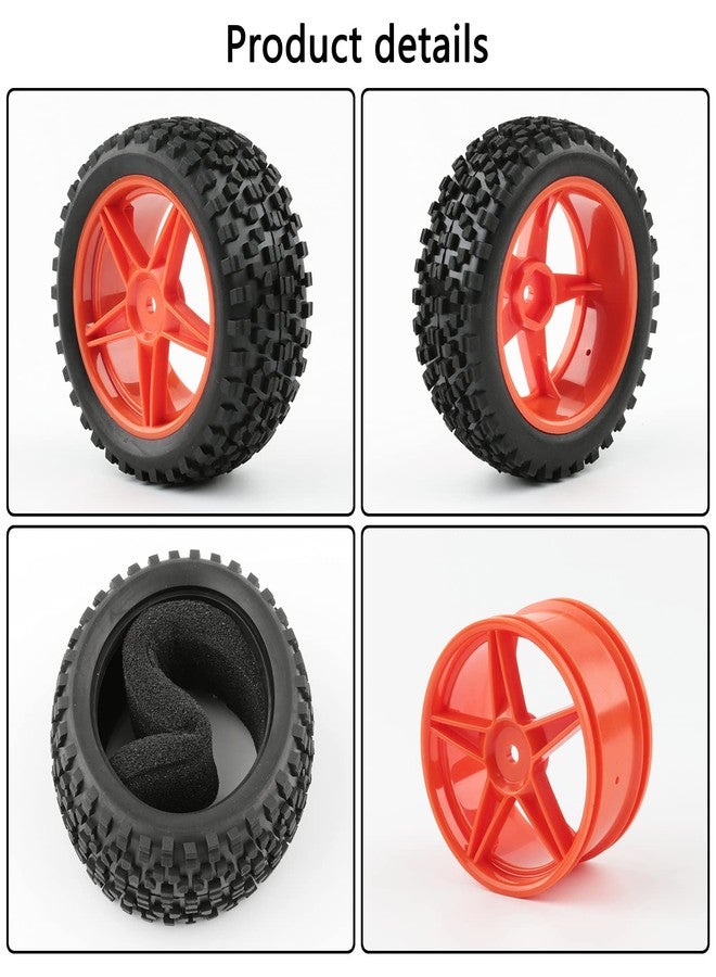 Rchobbytop 1/10 Buggy Tires & Wheels Set - Front & Rear Different Sizes 12mm Hex Red 5-Spoke Rims, Compatible with Traxxas Bandit, Redcat, Tamiya - Includes Lock Nuts, Washers & Wrench - Image 4